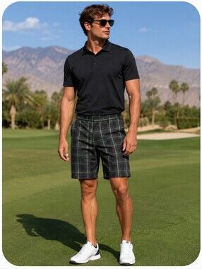 FILA Sport Golf Plaid Performance Shorts Gray Green Size 34